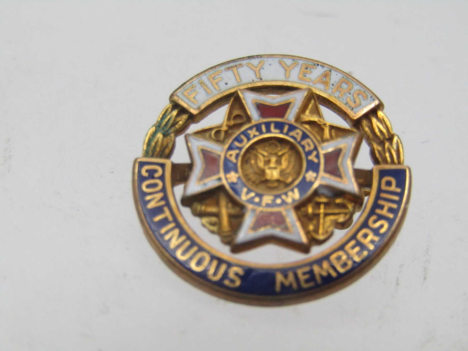 Vintage Enameled VFW Auxillary Membership Brooch, 50 Years, 1960s-1970's. (1 of 5)