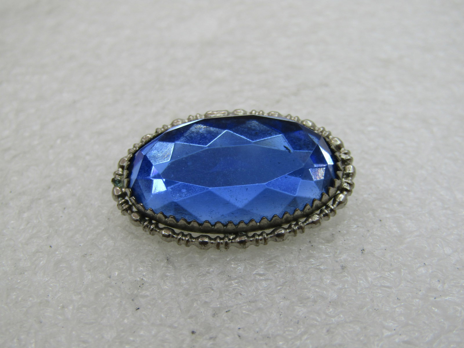 Vintage 10kt Plated Blue Rhinestone Brooch, C-Clasp, 1" - 2