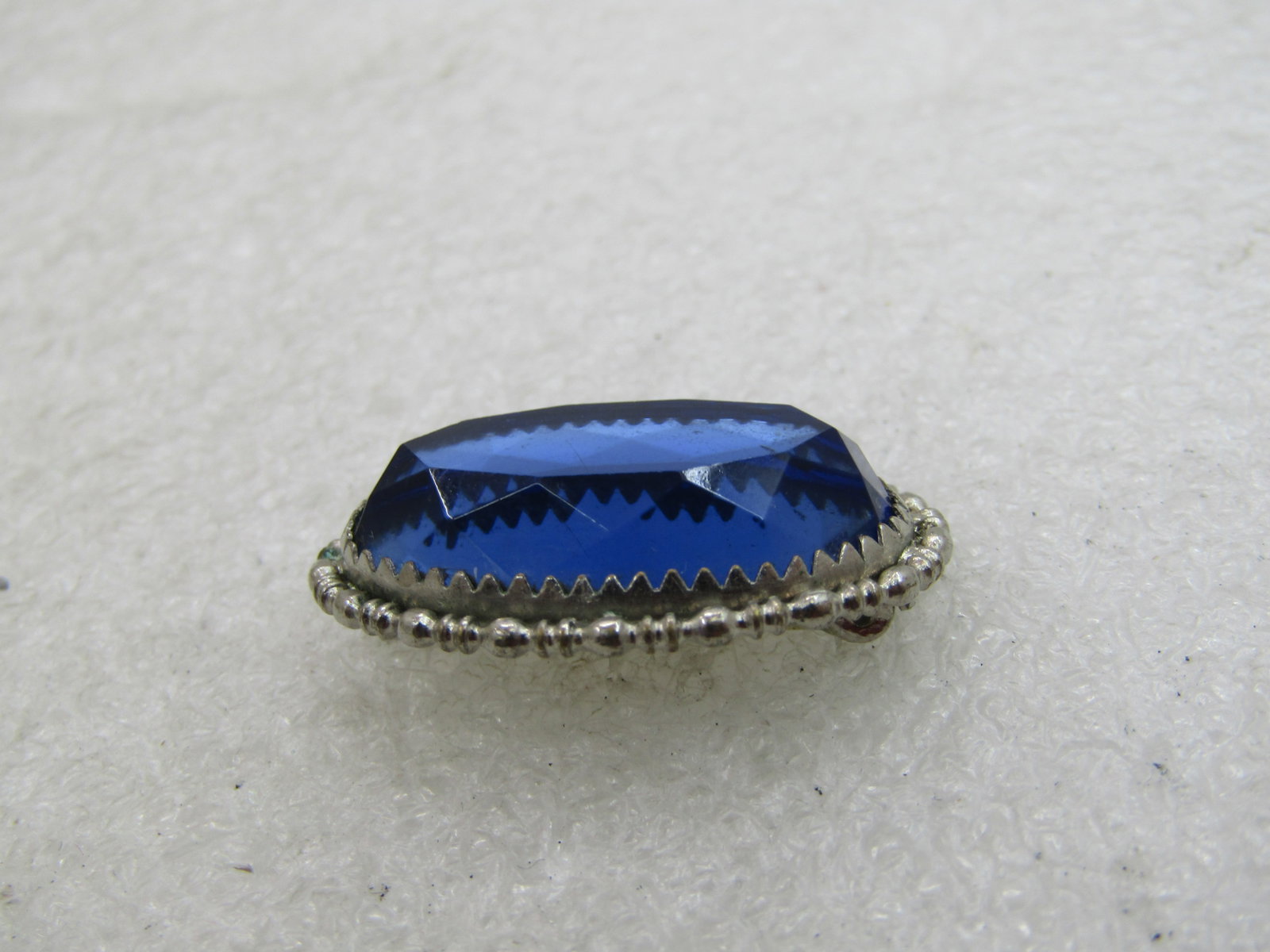 Vintage 10kt Plated Blue Rhinestone Brooch, C-Clasp, 1" - 4