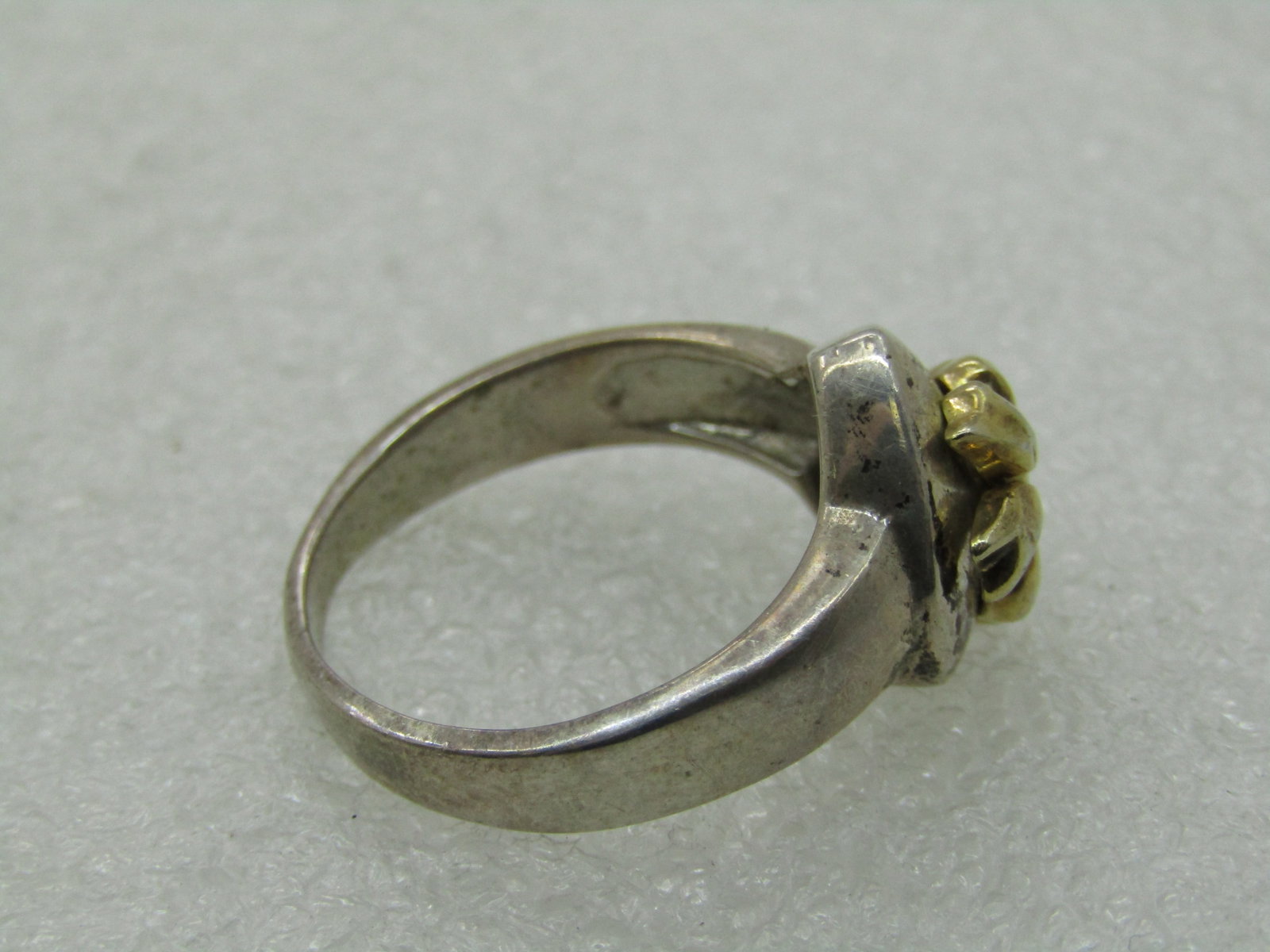 Vintage Sterling Heart & Bow Ring, 10kt Gold Washed Bow, Sz. 8 - 3