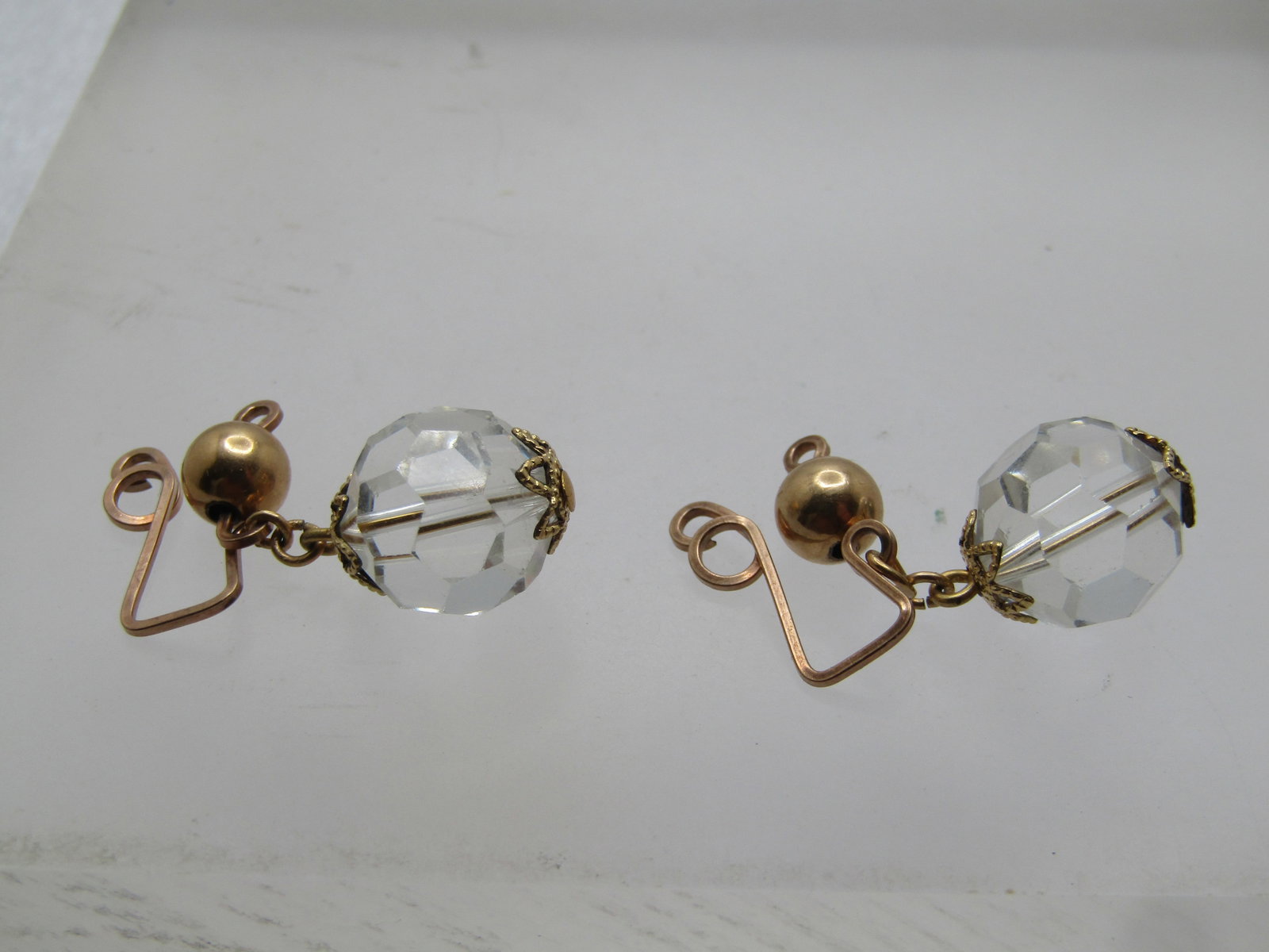 Vintage Faceted Crystal Drop Slide Earrings, Mid-Century, 10kt GF - 2