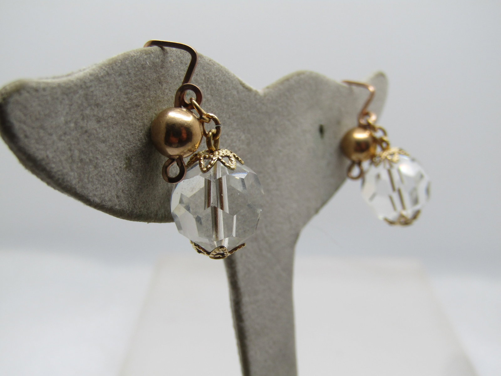 Vintage Faceted Crystal Drop Slide Earrings, Mid-Century, 10kt GF - 4