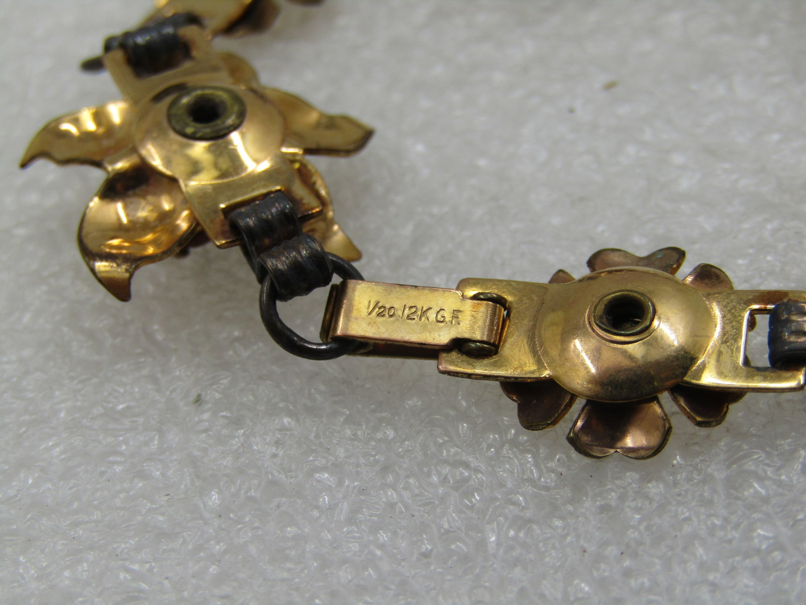 Vintage 1/20 12kt G.F. Rhinestone Floral Blossom Bracelet, 7" - 3