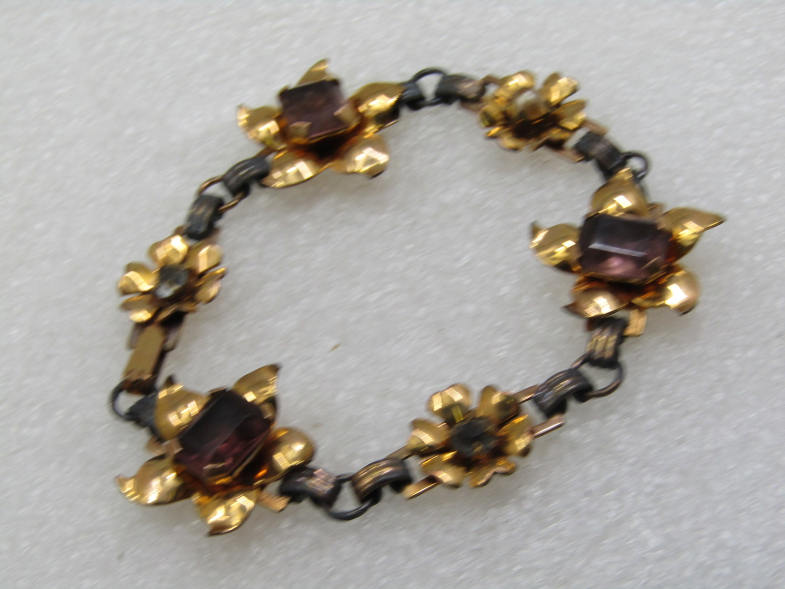 Vintage 1/20 12kt G.F. Rhinestone Floral Blossom Bracelet, 7" - 5