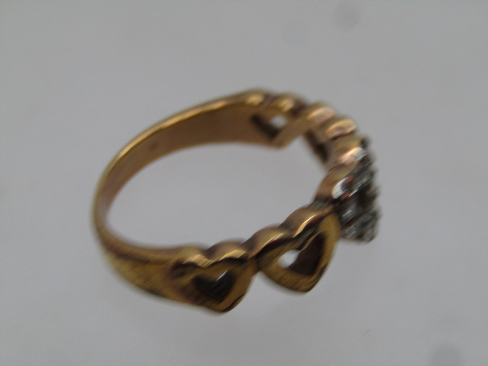 Vintage 10kt G.F. Five Heart Ring with Rhinestones, Sz. 7.5, 1980's, Signed - 3