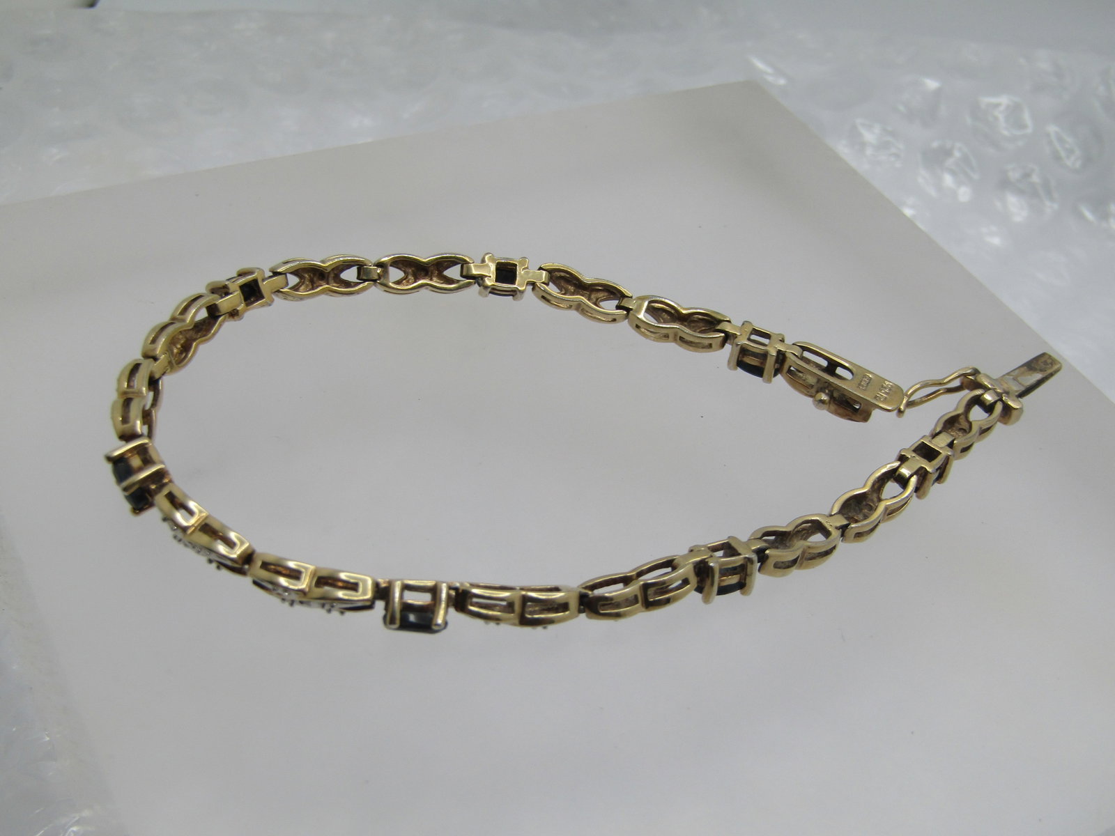 Vintage Sterling Vermeil Sapphire Illusion Tennis Bracelet, 7.5", Signed R, Two-Tone XO - 3