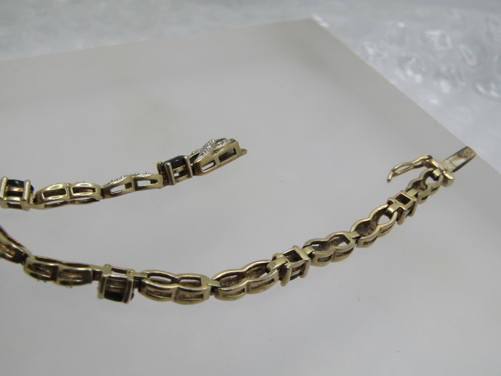 Vintage Sterling Vermeil Sapphire Illusion Tennis Bracelet, 7.5", Signed R, Two-Tone XO - 4