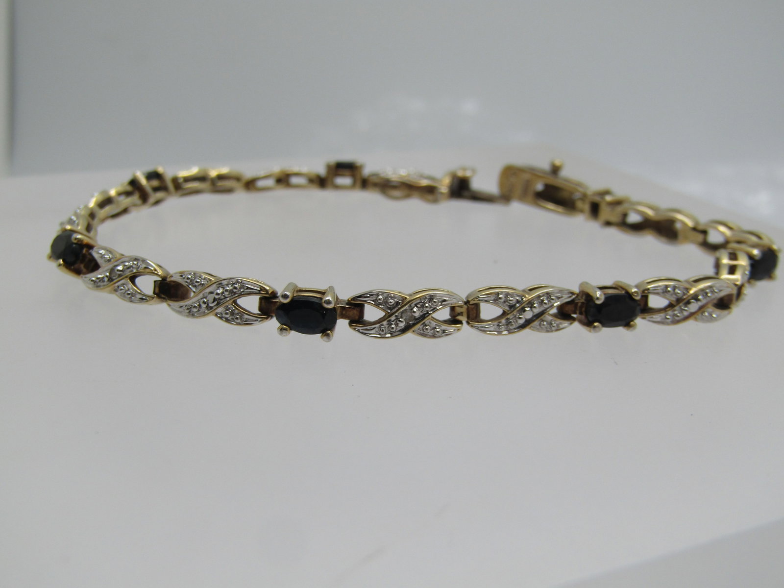 Vintage Sterling Vermeil Sapphire Illusion Tennis Bracelet, 7.5", Signed R, Two-Tone XO - 7