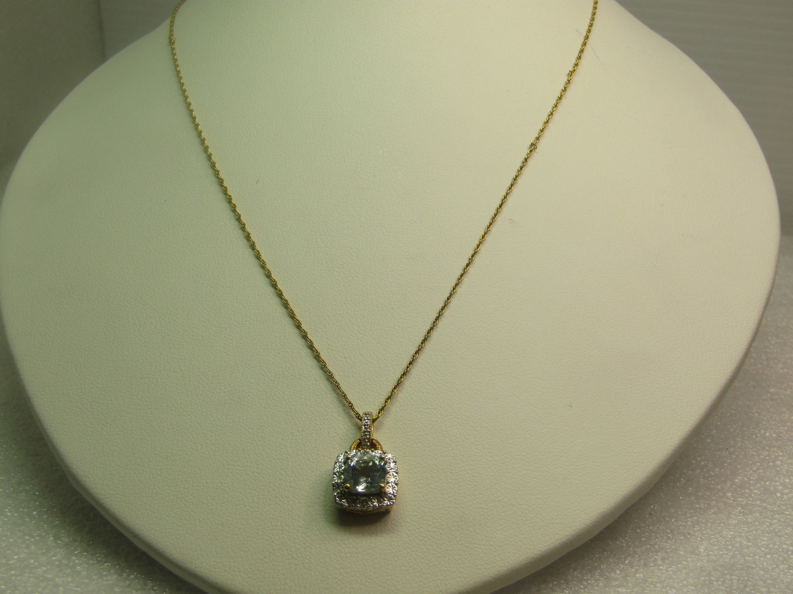 Sterling Vermeil Blue Spinel Illusion Necklace, 18" 1980's-1990's, Signed: Sterling Vermeil Blue Spinel Illusion Necklace, 18" 1980's-1990's, Signed with an A. It is marked .925 and tests as sterling with an appx. weight of 3.78 grams. The pendant is both silver and vermeil.
