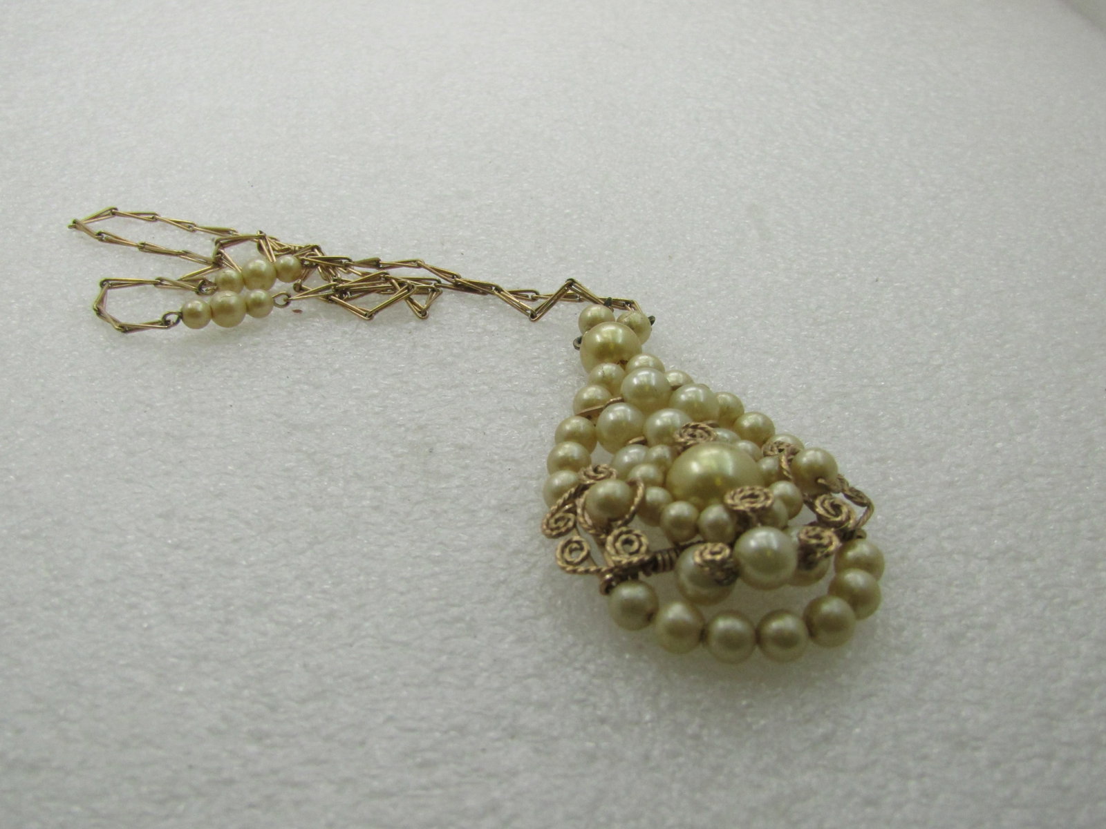 Vintage 12kt G.F. Faux Pearl Long Link Necklace, Hand-Made, 17" - 3