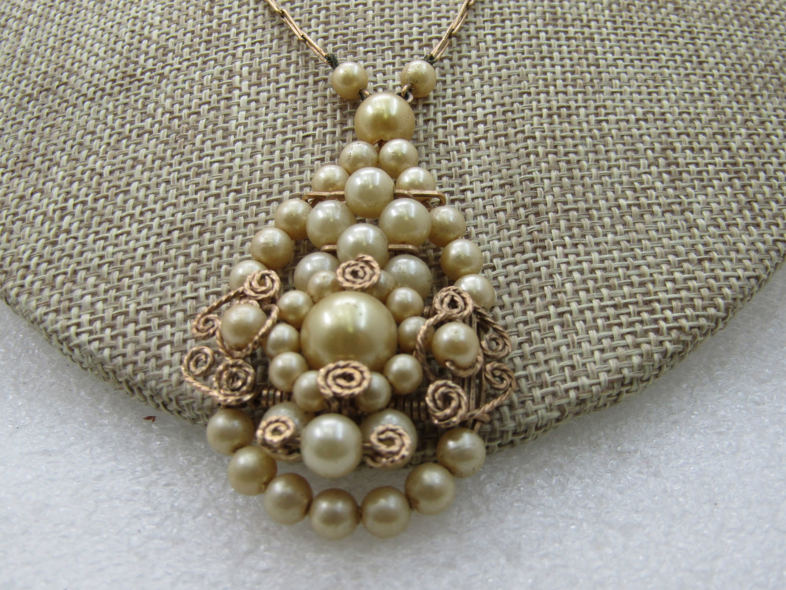 Vintage 12kt G.F. Faux Pearl Long Link Necklace, Hand-Made, 17" - 6