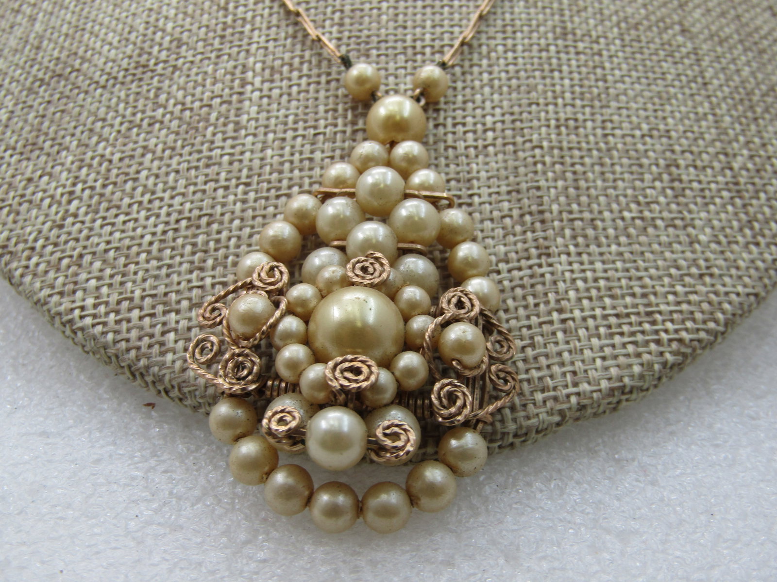Vintage 12kt G.F. Faux Pearl Long Link Necklace, Hand-Made, 17" - 9