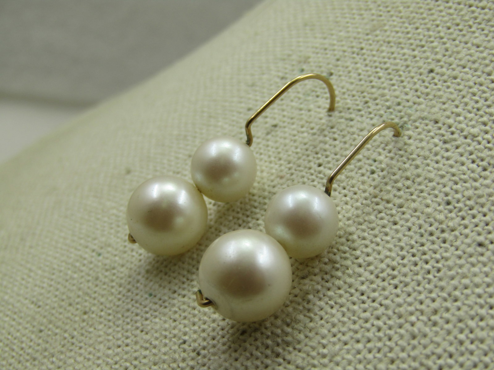 Vintage 10kt G.F. Faux Pearl Earrings, Pierced - 3