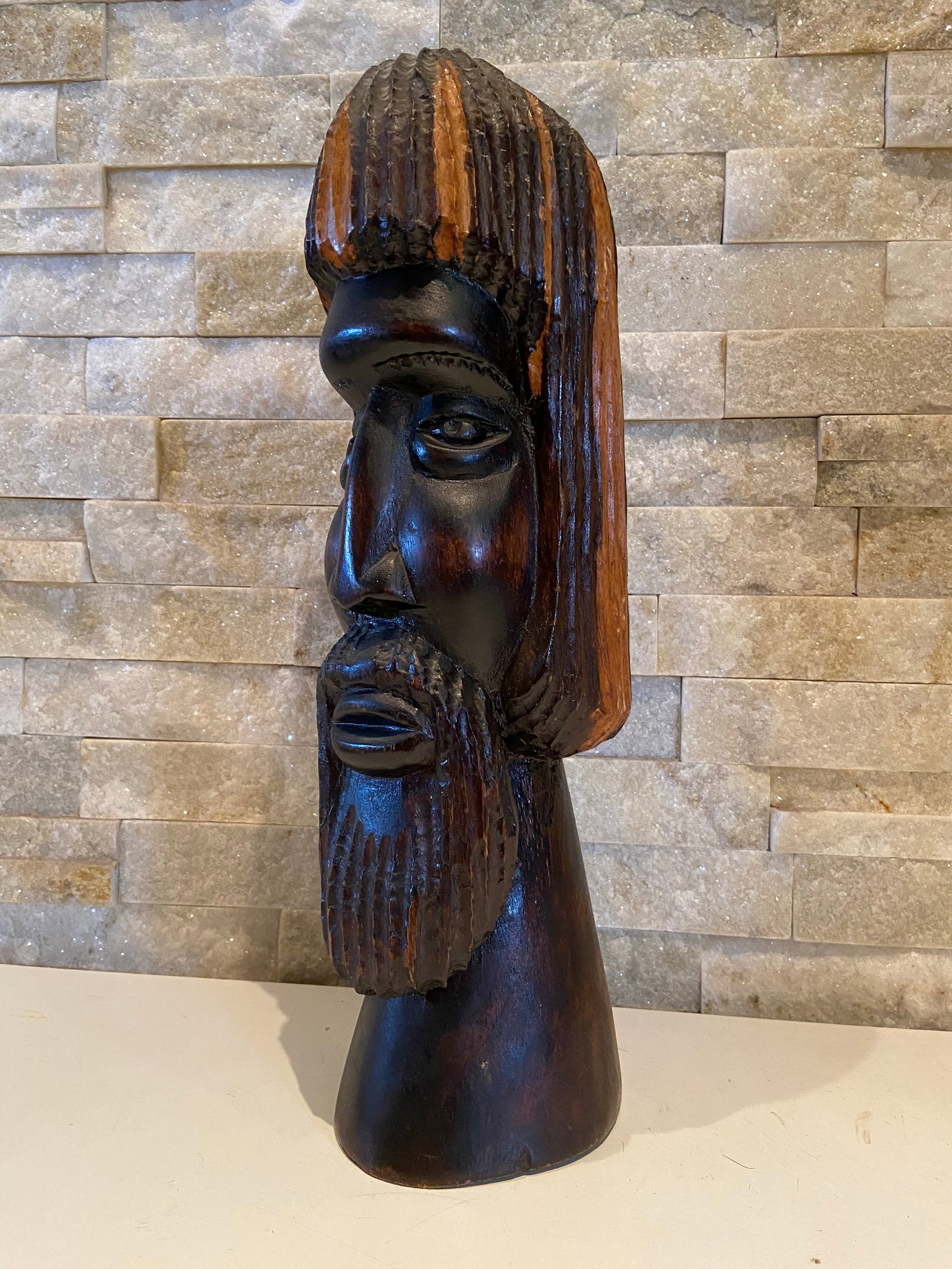 Vintage Ebony carved large heavy Savior Prophet Statue - 2