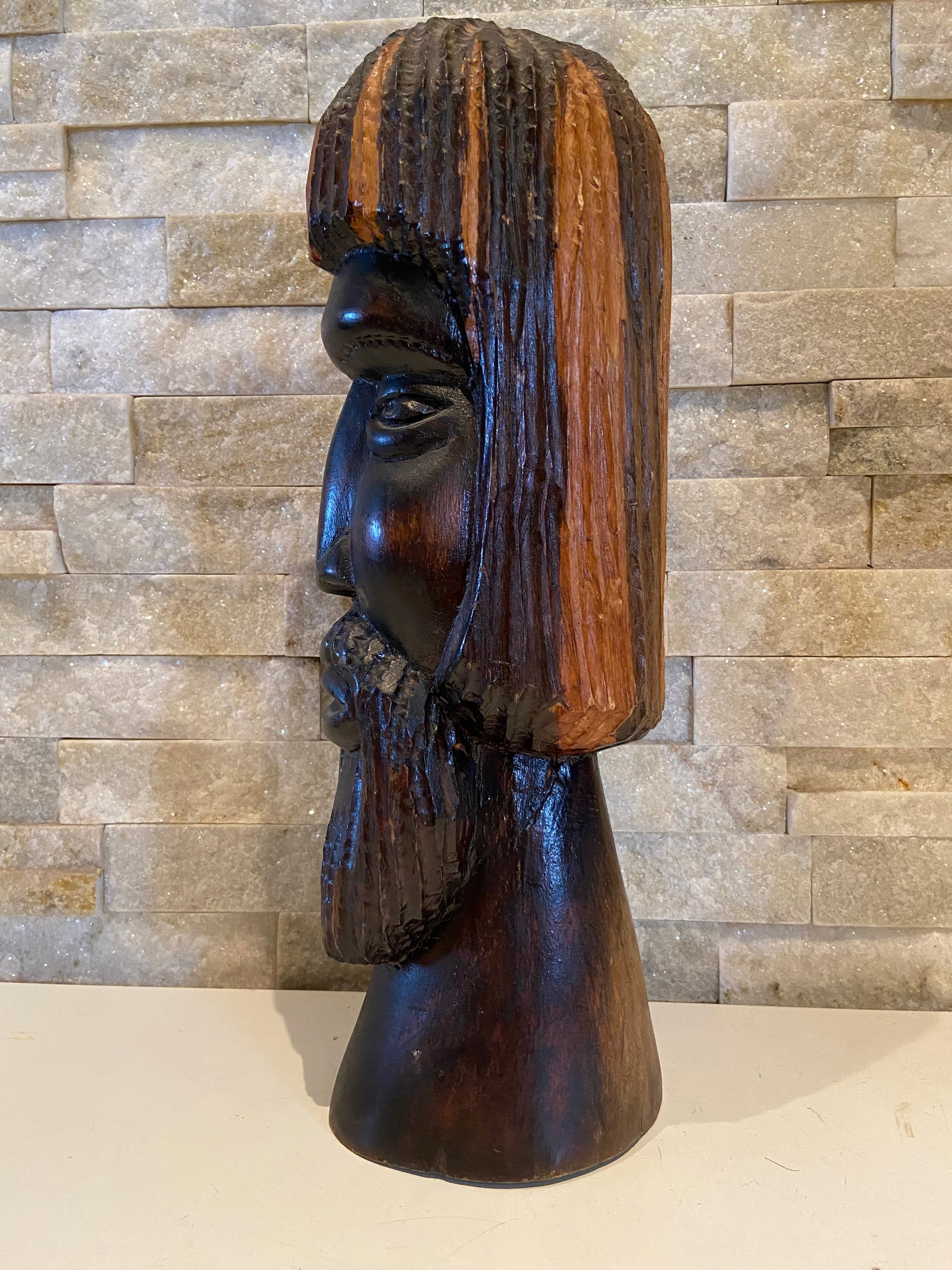 Vintage Ebony carved large heavy Savior Prophet Statue - 3