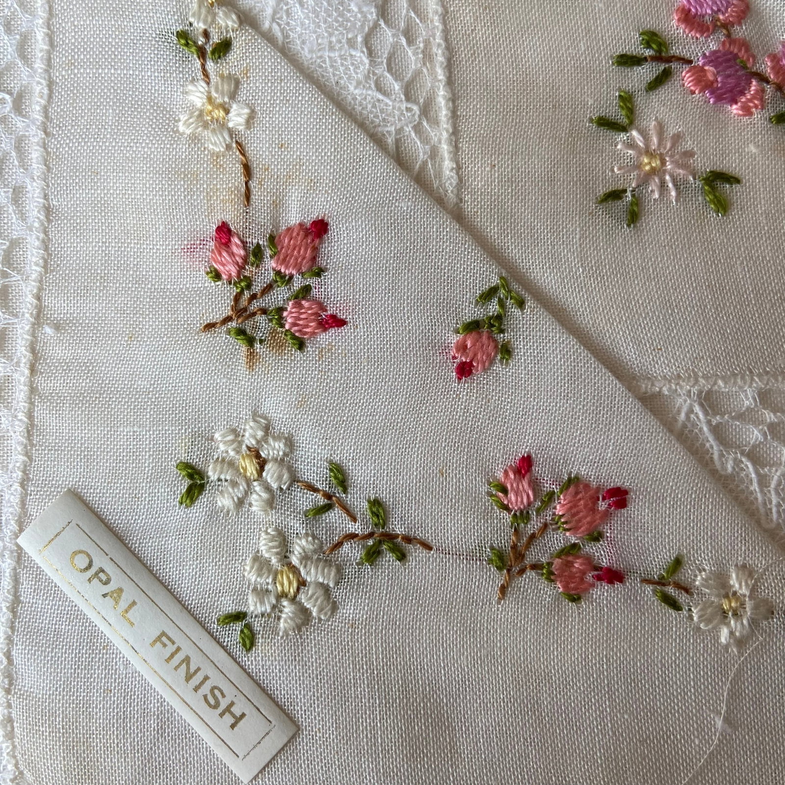 Vintage 6pcs handmade silk embroidery handkerchief with laced edge - 5