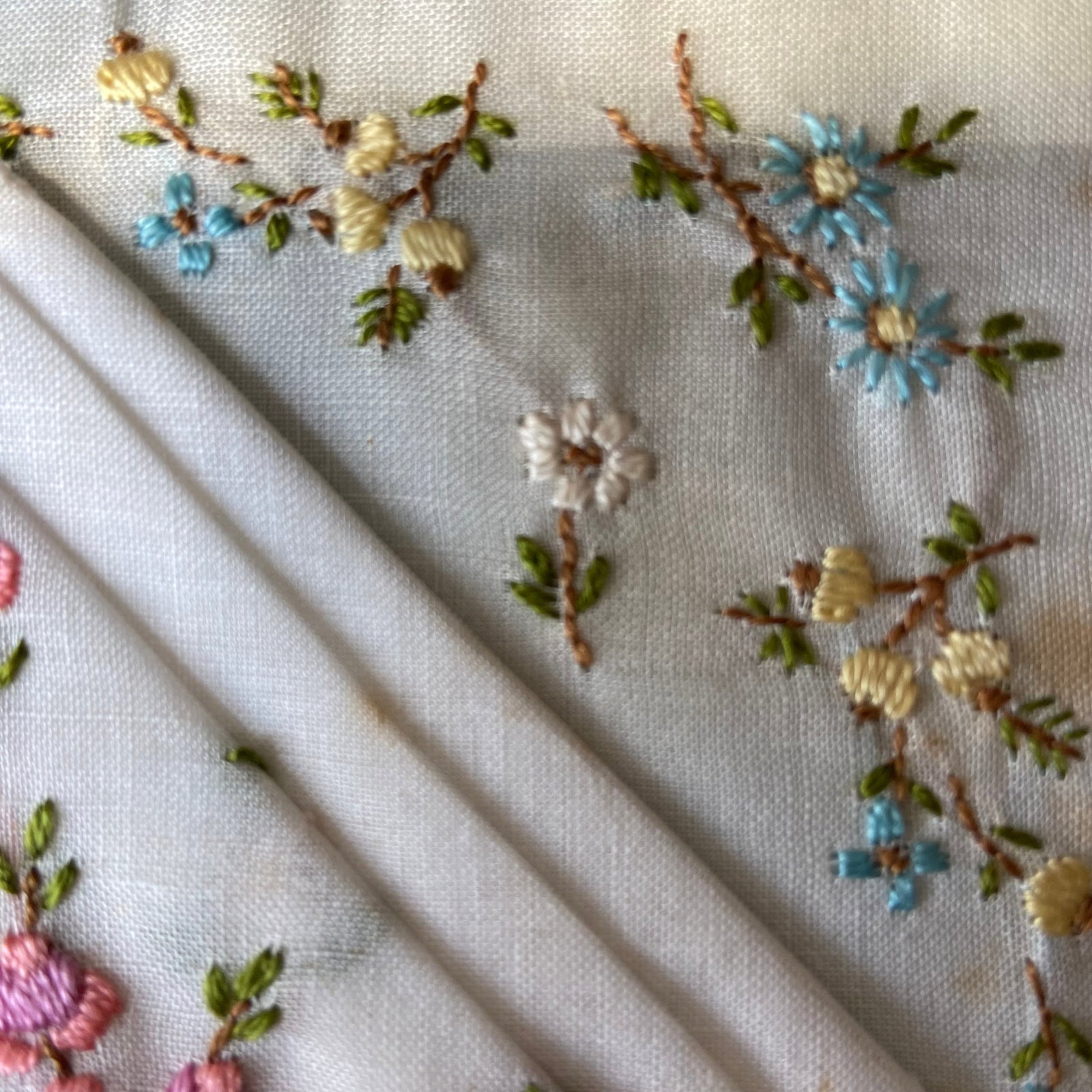 Vintage 6pcs handmade silk embroidery handkerchief with laced edge - 6