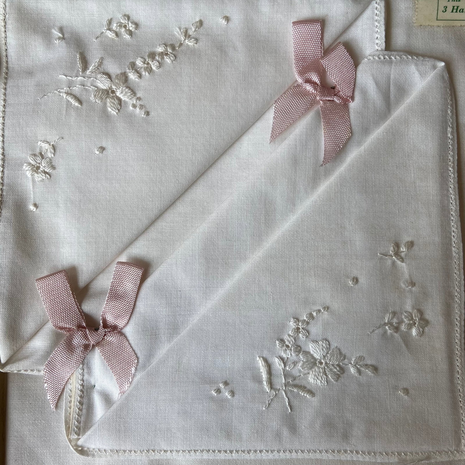 Vintage 6pcs handmade silk embroidery handkerchief with laced edge - 7