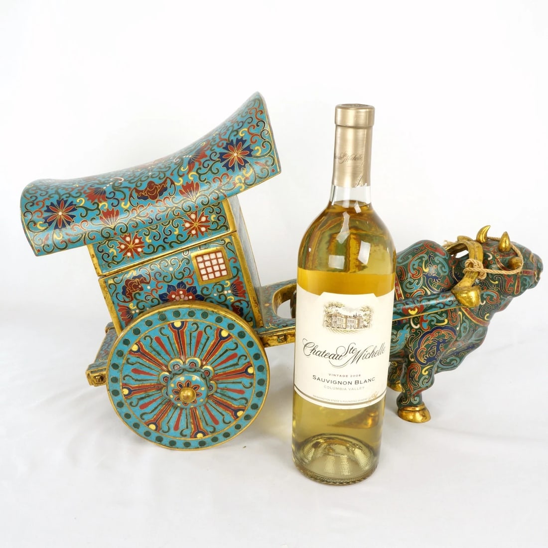 Large Chinese Cloisonne Ox Drawn Cart - 2