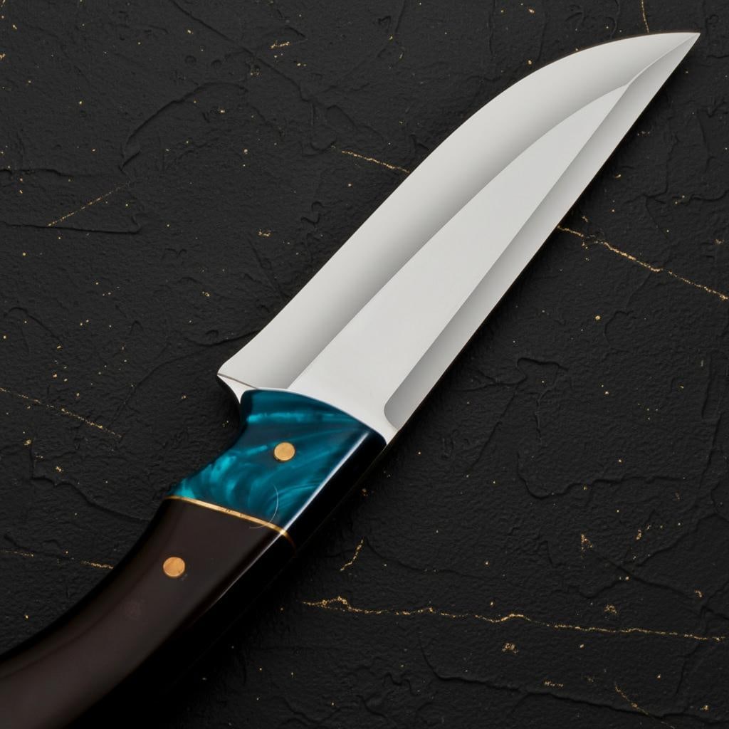 Custom Handmade D2 Steel Hunting Knife Skinner | Resin and Horn Handle w/ Leather Sheath - 3
