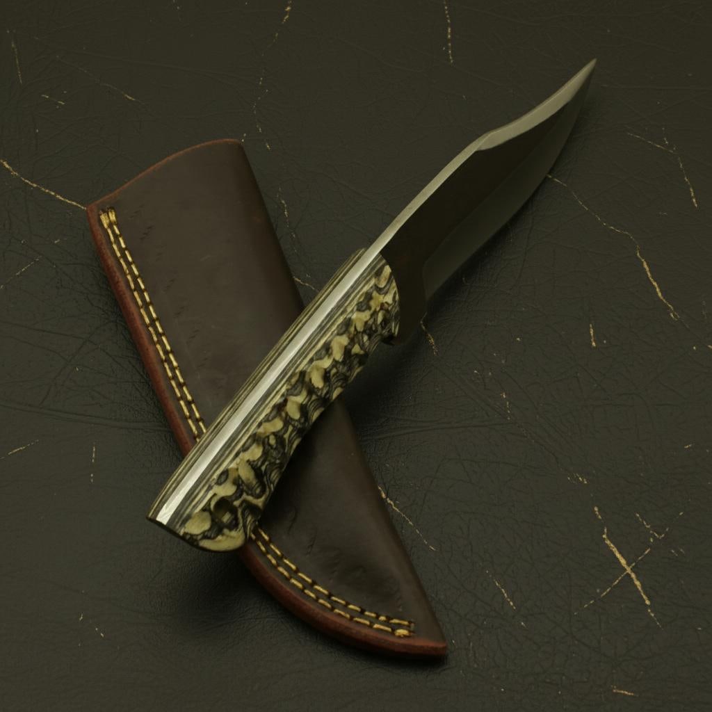 Olive Wood Handle Fixed Blade Hunting Knife, Hand Forged from Carbon Steel Railroad Spike - 5