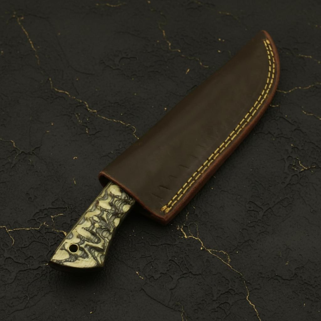 Olive Wood Handle Fixed Blade Hunting Knife, Hand Forged from Carbon Steel Railroad Spike - 6