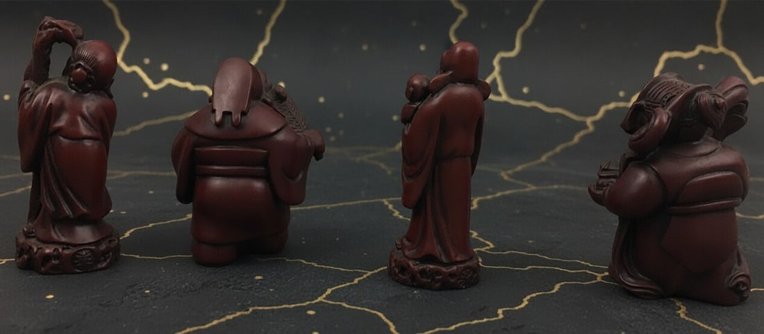 4 Vintage Heavy Burgundy Red Ceramic Buddha Statues Figurine Set - 2