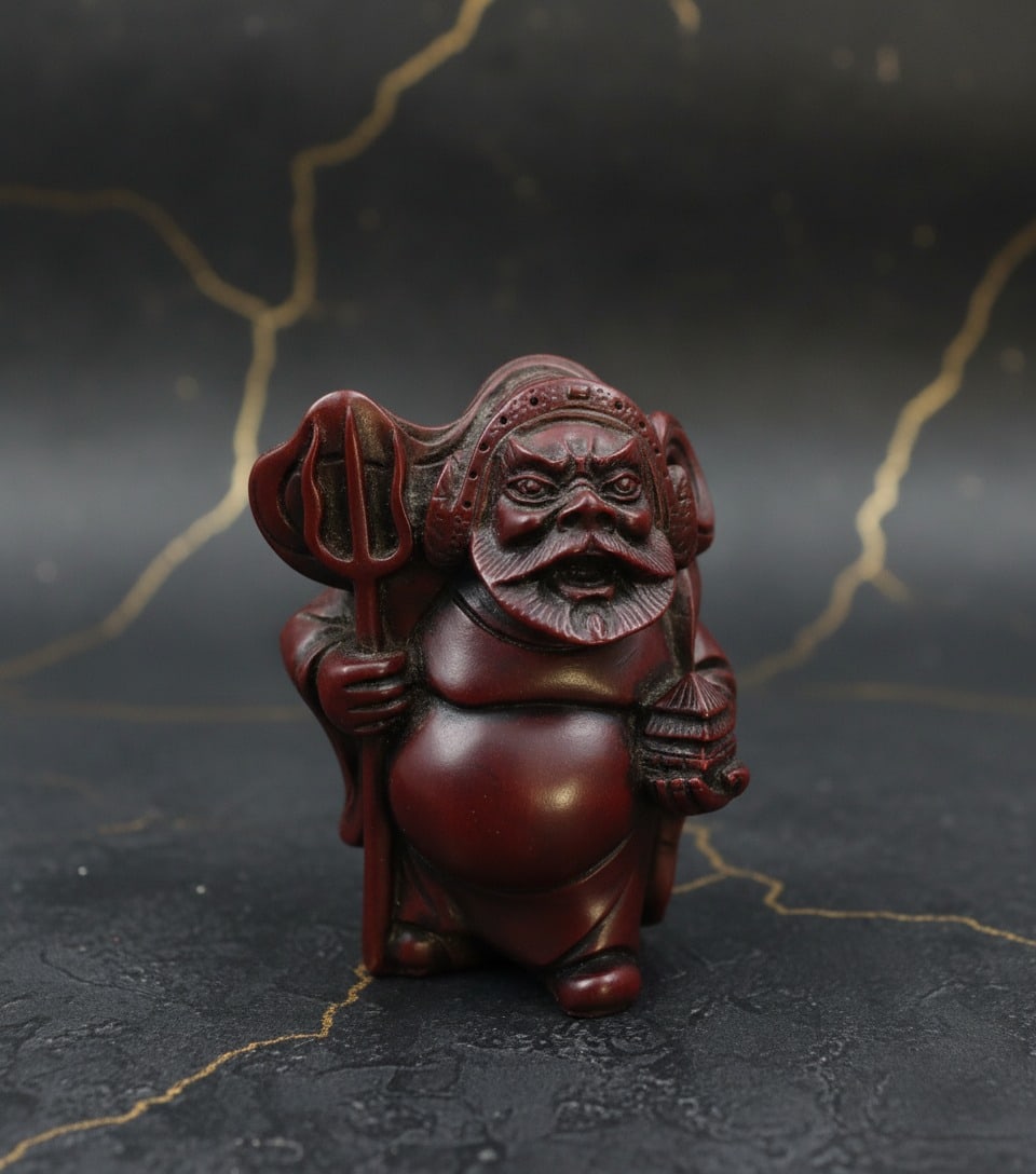 4 Vintage Heavy Burgundy Red Ceramic Buddha Statues Figurine Set - 3