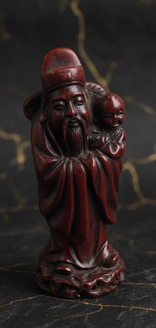 4 Vintage Heavy Burgundy Red Ceramic Buddha Statues Figurine Set - 4