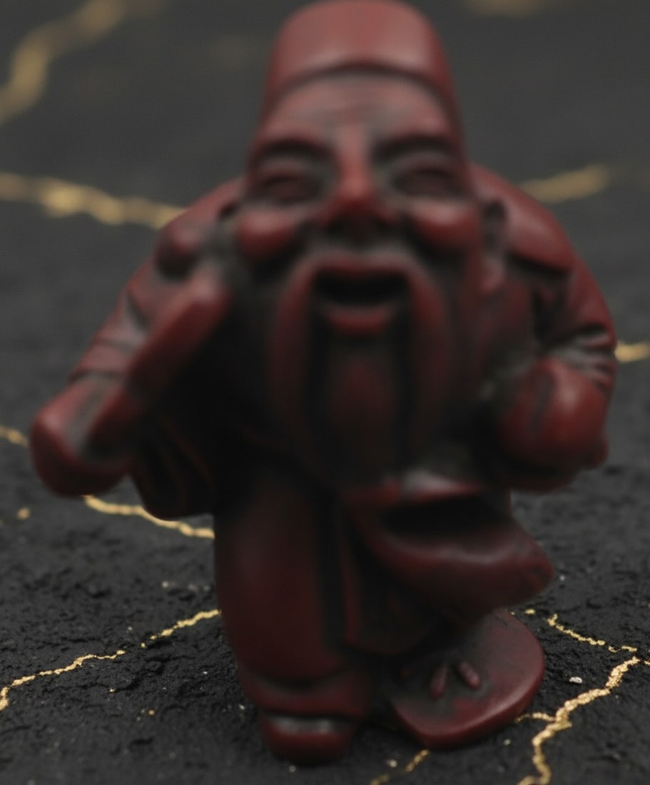 4 Vintage Heavy Burgundy Red Ceramic Buddha Statues Figurine Set - 5