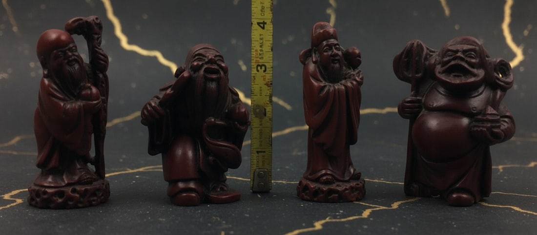 4 Vintage Heavy Burgundy Red Ceramic Buddha Statues Figurine Set - 7