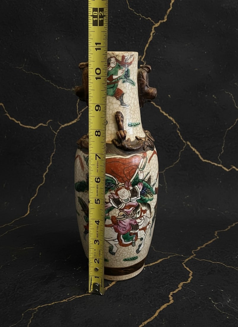 Vintage Cantonese Crackle Glaze Oriental Vase Victorian Era Asian Pottery - 7
