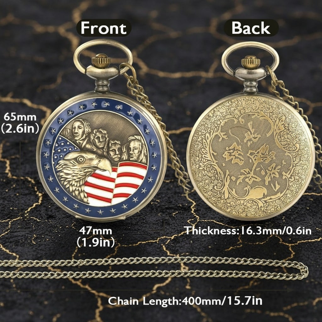 Men's Statue of Liberty Pocket Watch Patriotic Theme Vintage Style Gift - 2