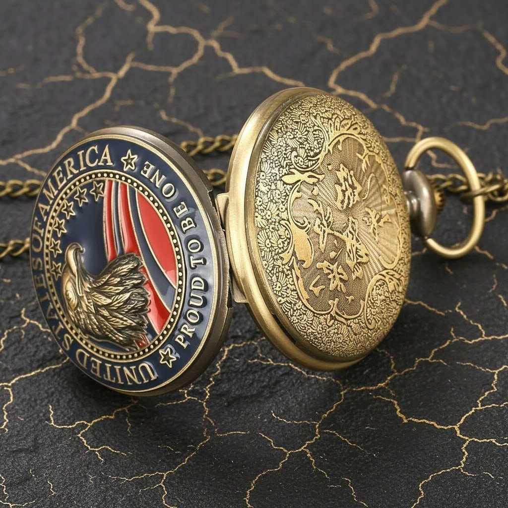 Men's Statue of Liberty Pocket Watch Patriotic Theme Vintage Style Gift - 3