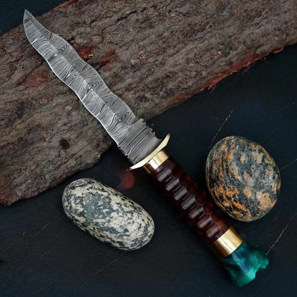 Hand Forged Damascus Steel Hunting Knife with Stag Antler Handle and Gut Hook USA Made - 2