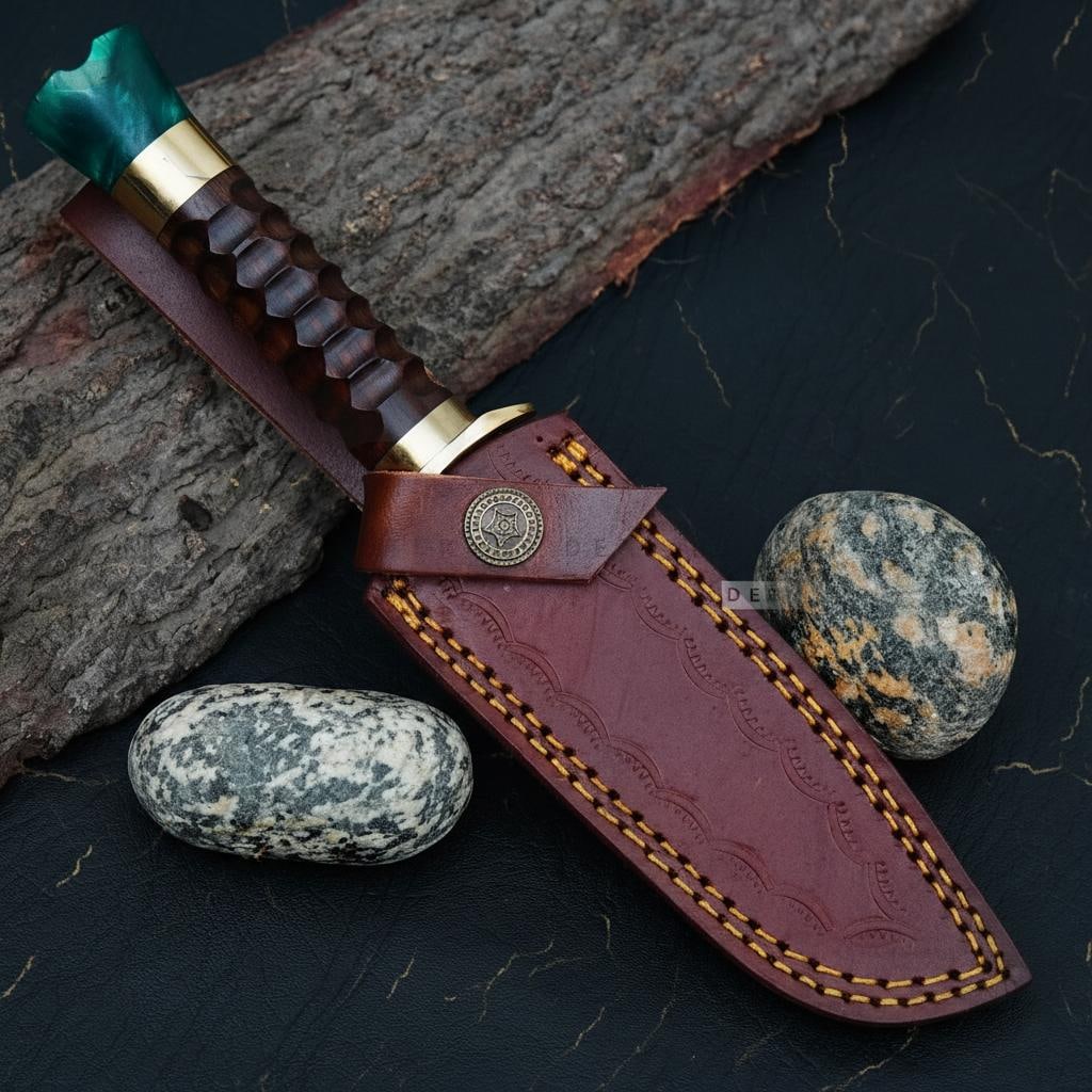 Hand Forged Damascus Steel Hunting Knife with Stag Antler Handle and Gut Hook USA Made - 4