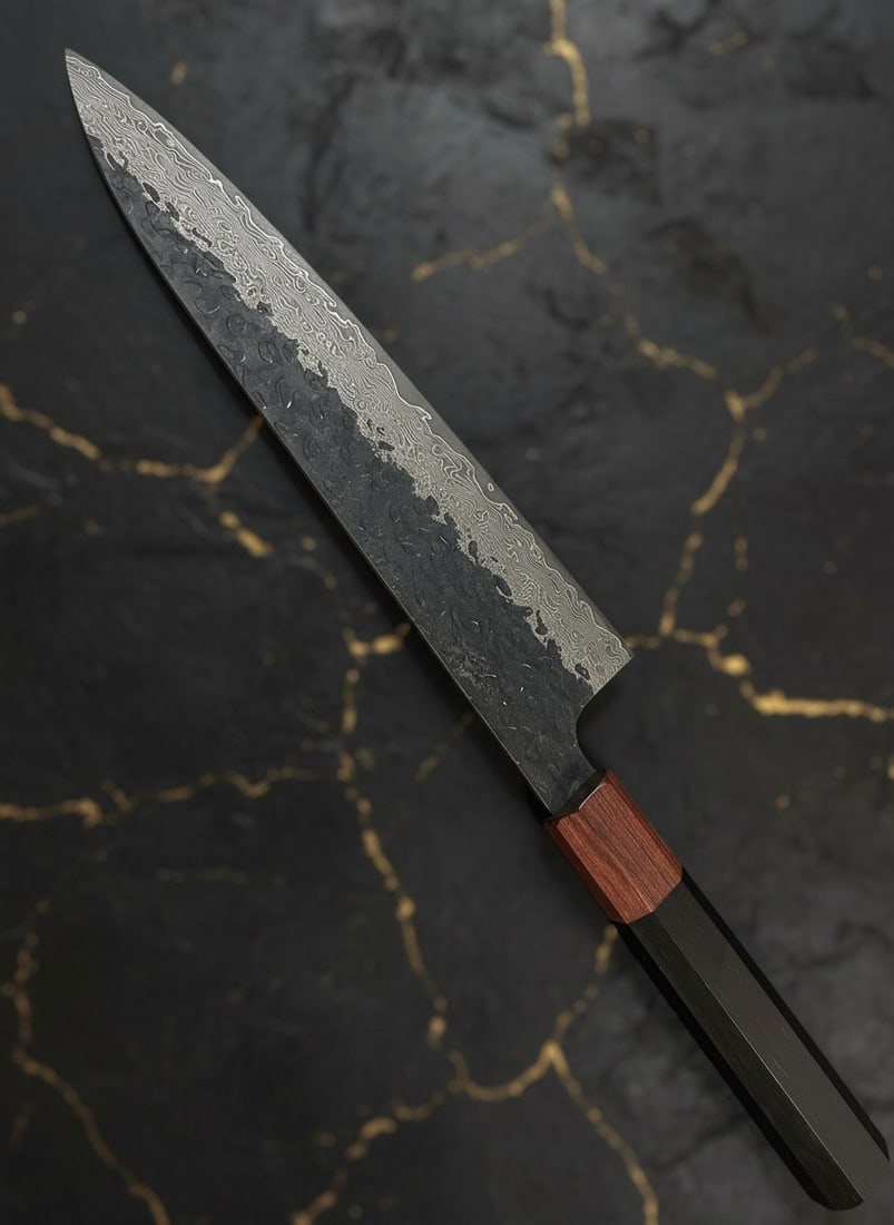 8" Japanese Gyuto Chef Knife Damascus Hammered VG10 Acid Wash Octagon Handle - 2