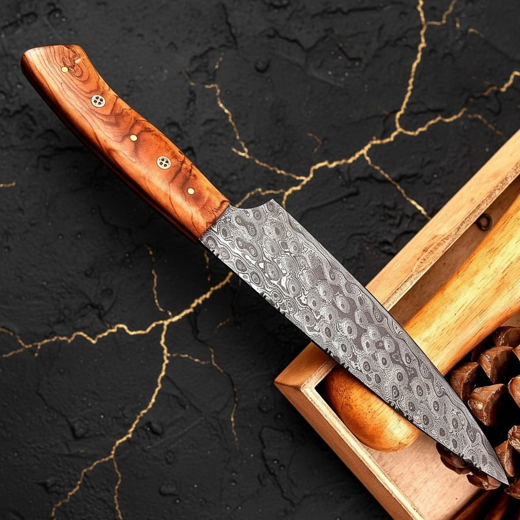 Hand-Forged Damascus Steel Chef Knife Professional Kitchen Tool Wood Handle - 3