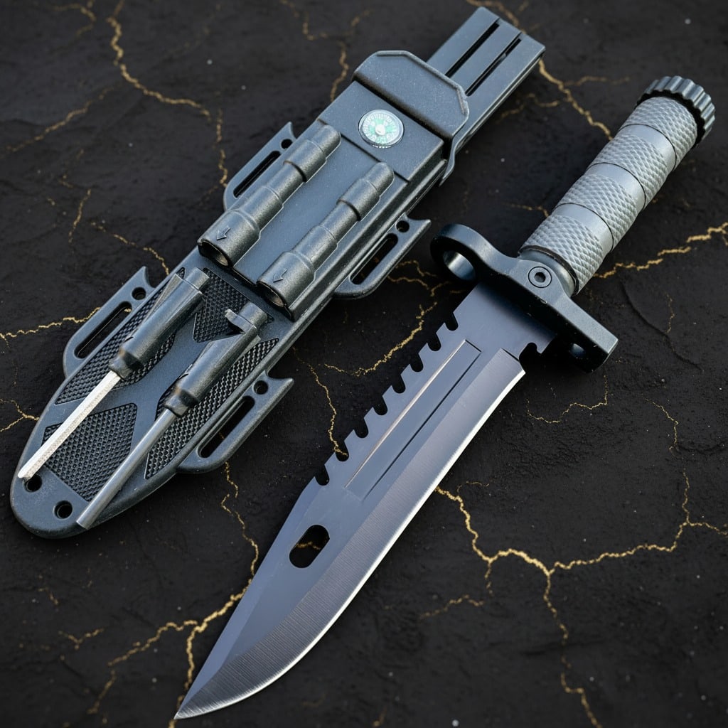 12.5" Survival Fixed Blade Knife Tactical Hunting Tool w/ Fire Starter Kit - 2