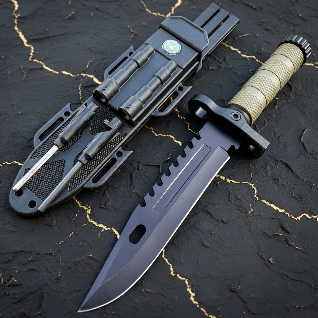 12.5" Survival Fixed Blade Knife Tactical Hunting Tool w/ Fire Starter Kit - 8
