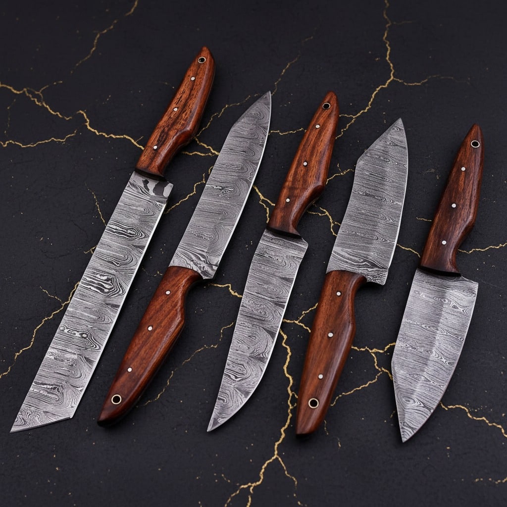Artisan Hand-Forged Damascus Steel Chef Kitchen Knife Set Professional - 3