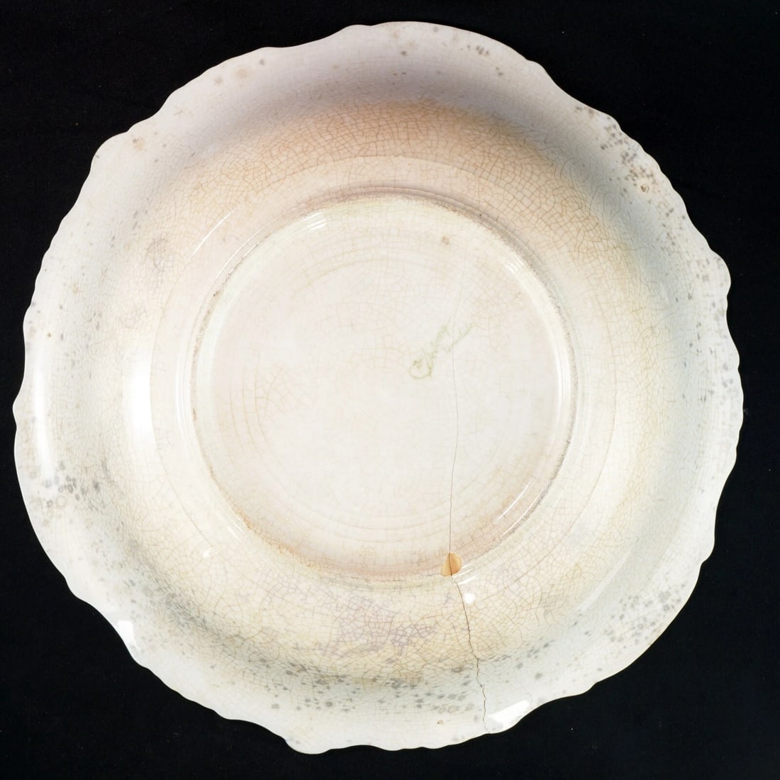 19th C Flow Blue Serving Bowl Delft Boat - 6