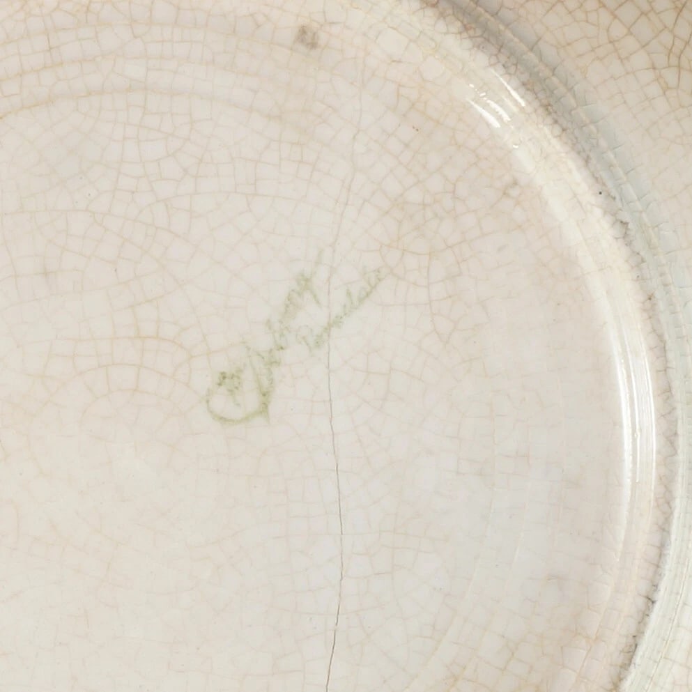 19th C Flow Blue Serving Bowl Delft Boat - 7