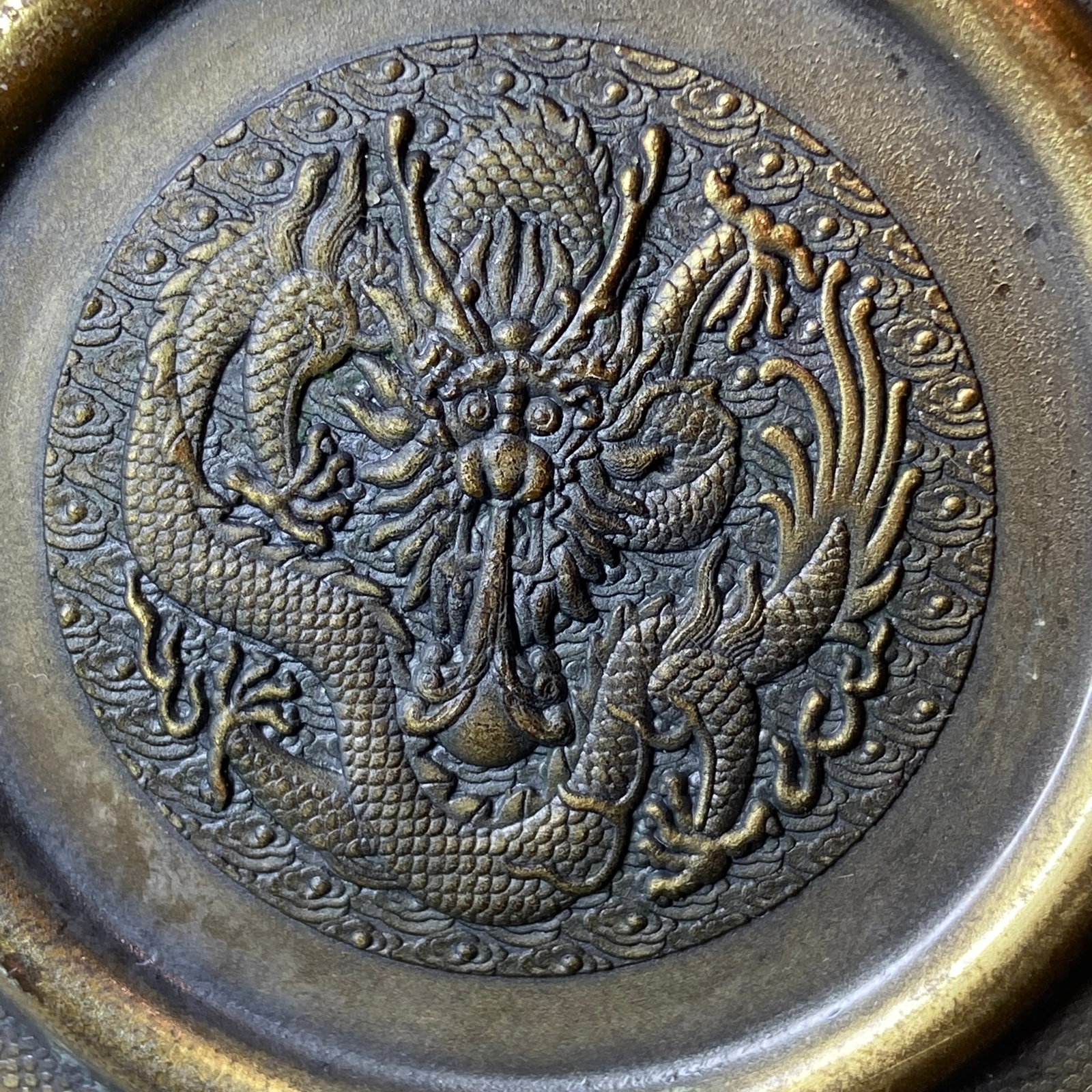 Incense burner tray carved Buddhist Lotus and Coiling Dragon - 5