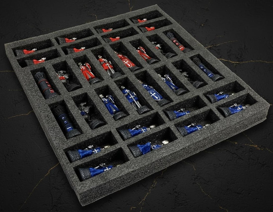 Red and Blue Crusades Chess Set Medieval Maltese Knight Hand Painted Pieces Only - 3