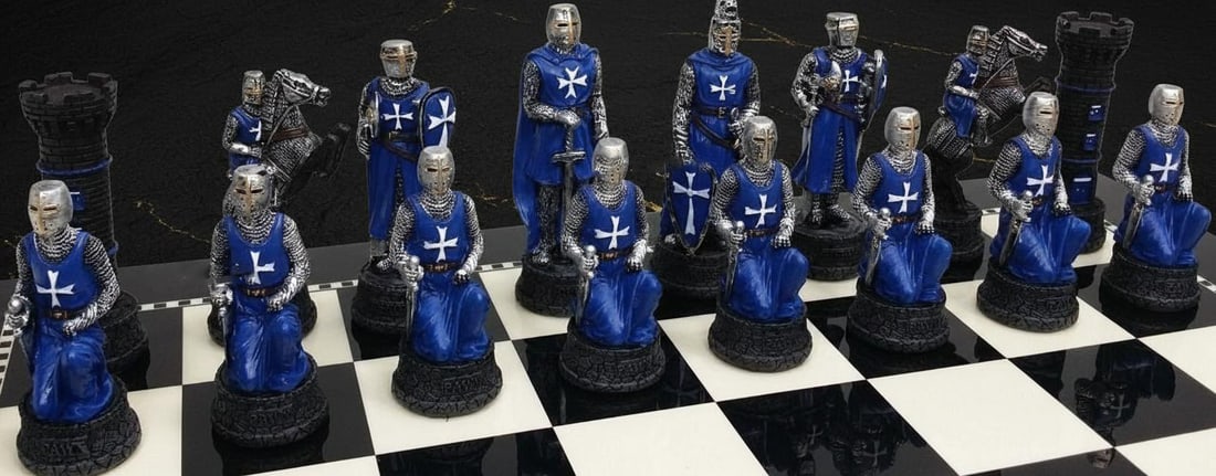 Red and Blue Crusades Chess Set Medieval Maltese Knight Hand Painted Pieces Only - 5