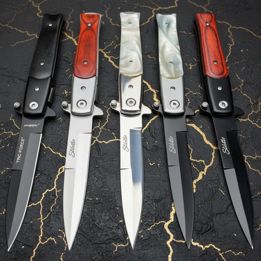 9" Italian Style Spring Assisted Folding Tactical Stiletto Pocket Knife (1 of 6)