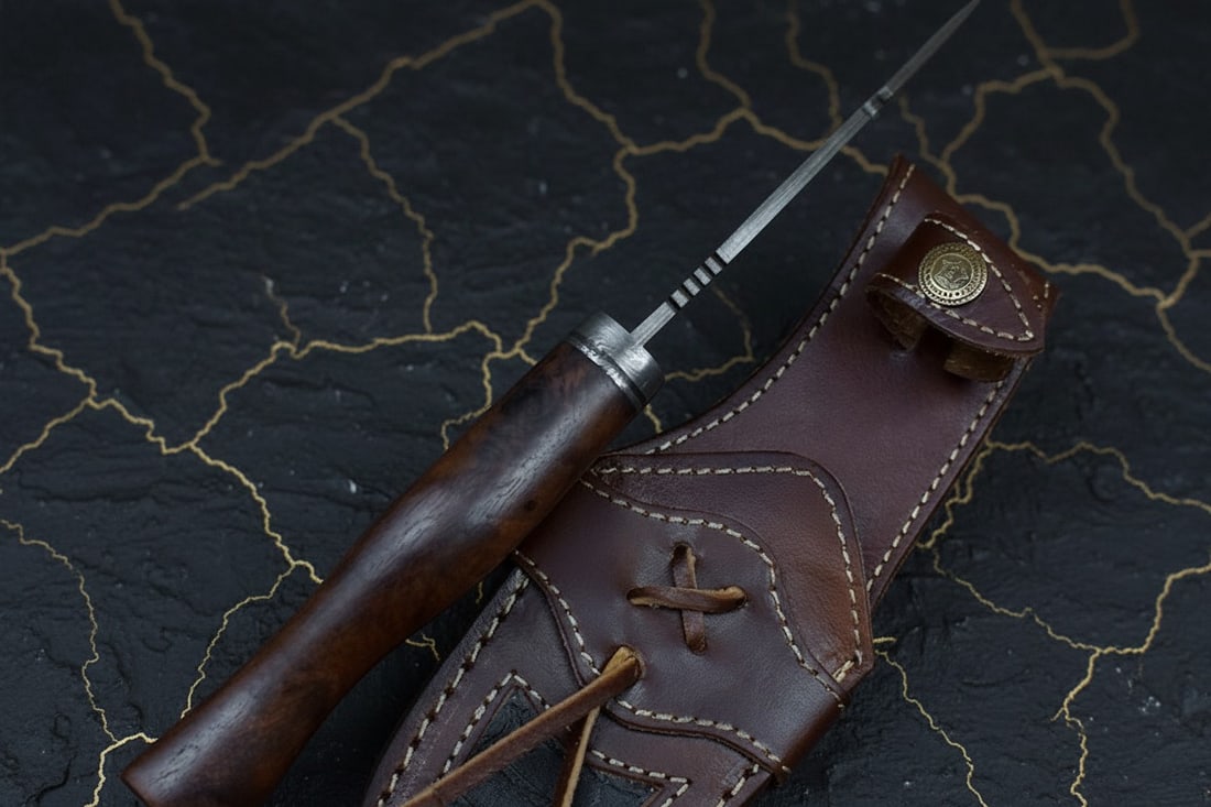 Forged Damascus Steel Fixed Blade Knife with Genuine Leather Sheath - 3