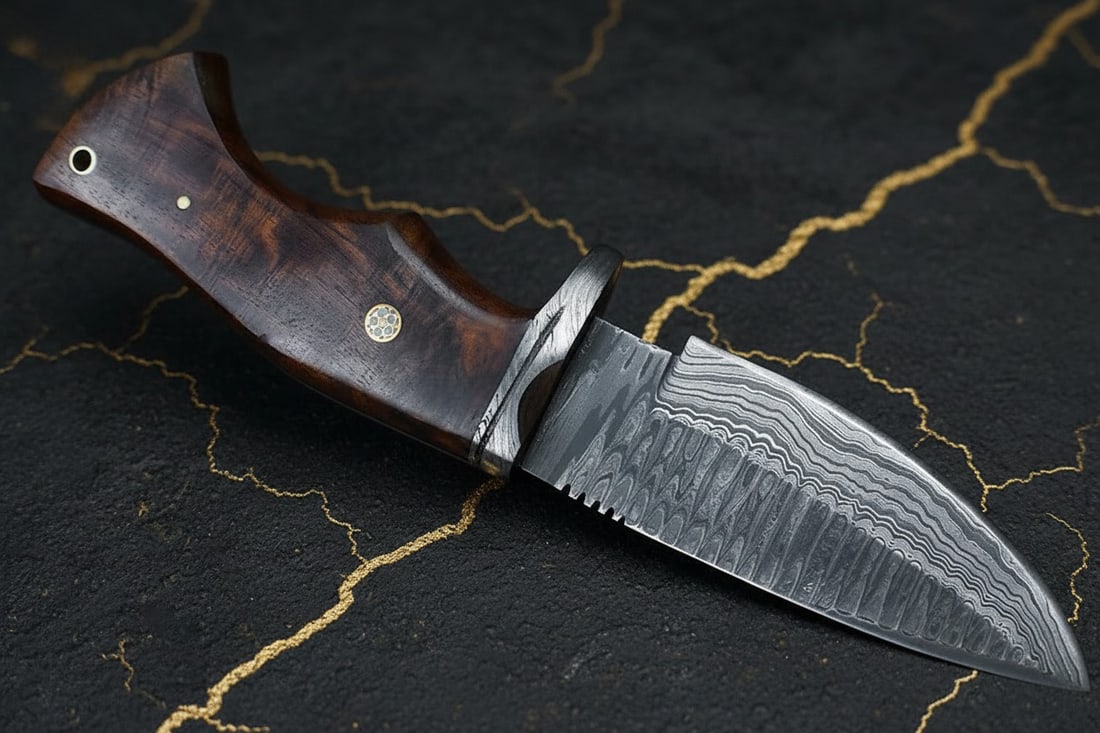 Forged Damascus Steel Fixed Blade Knife with Genuine Leather Sheath - 4