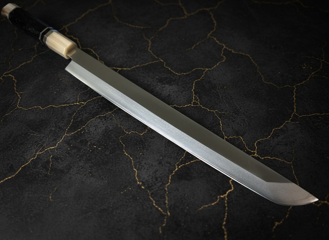 12" Sakimaru Takohiki Sushi Knife, 10Cr Steel, Ebony Wood Double Horn Handle - 2